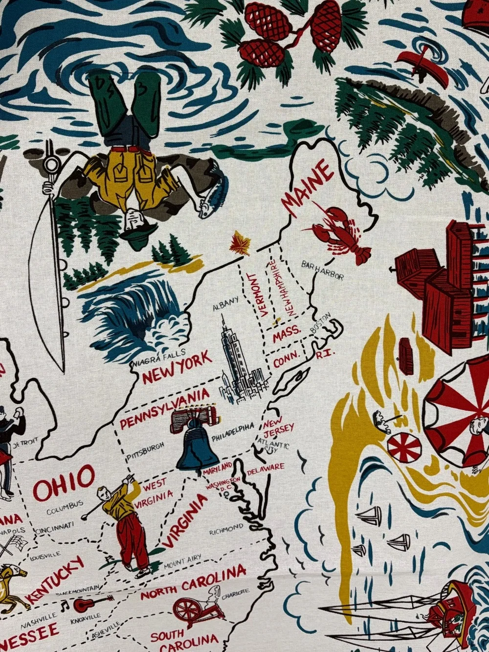 Kitsch ’n Couture 2005 American Vacationland USA Map Tablecloth, Rare Americana